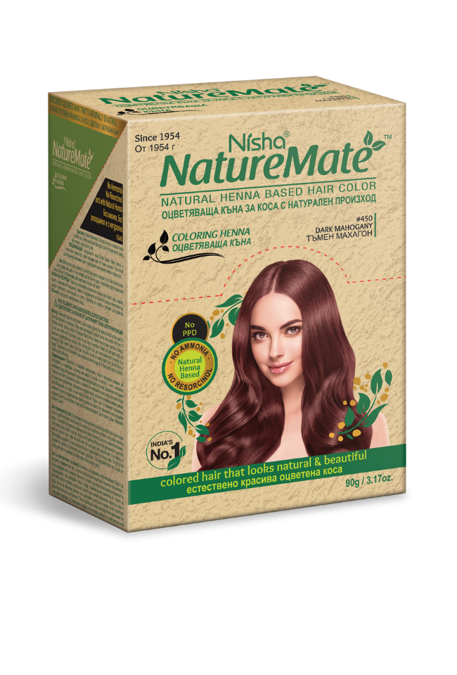 NISHA NATURAL КЪНА ЗА КОСА №450 ТЪМЕН МАХАГОН 90гр - Image 1